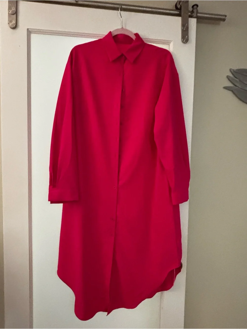 Women’s Long Button-Front Coat in Bright Pink